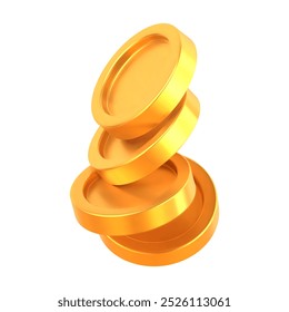 Realistic Golden Coins stack. Blank Coin money stacked isolated on white background. Gold cash currency for payment. Symbol of wealth, income and finance. Vector 3d illustration.