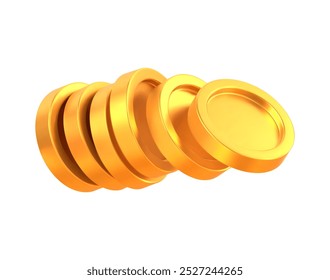 Pila de monedas de oro realistas. Moneda en blanco dinero apilado aislado sobre fondo blanco. Moneda de oro en efectivo para el pago. Símbolo de riqueza, ingresos y finanzas. Vector 3d ilustración.