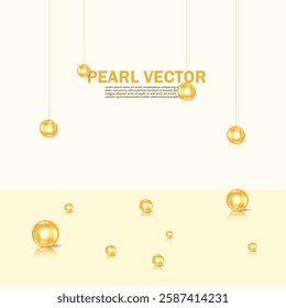 Realistic golden color pearl design art on an isolated background. Luxury color pearl design vector. Jewelry pearls vector art in golden color. 