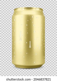 Realistic golden colored aluminum soft drink or beer can, isolated on white background. Vector illustration