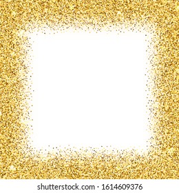 Realistic golden confetti square frame isolated on white background. Shiny festive serpentine bright layout. Award ceremony decoration design element. Glossy festive serpentine vector illustration.