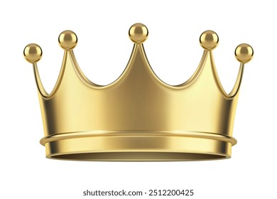 Realistic golden crown. 3D royal crown. King or queen, prince or princess symbol of monarchical power. Cute gold tiara template for photo booth. Vector illustration isolated on white.