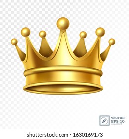 Realistic Golden Crown, isolated on a transparent background. Vector Illustration