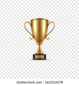 Realistic, golden cup object isolated, Symbol of victory and success. Vector illustration.