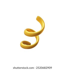Ícone de estilo plástico de desenho animado 3D realista dourado encaracolado fita. Fita amarela de fluxo espiral de volume. Decoração de serpentina para o elemento de design festivo de férias. Ilustração de renderização de vetor isolada no branco