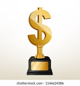 Realistic Golden Dollar Trophy, Vector Illustration