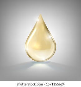 Realistic Golden Drop Of Cosmetic Oil. EPS10 Vector