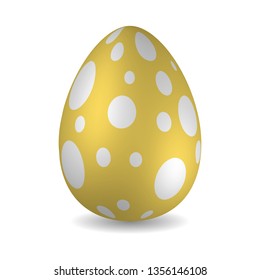 Realistic golden Easter egg decorated with different sized dots isolated on white background. Vector design element for holiday greeting card, ad, promotion, poster, flyer, web banner, sale