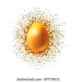 Realistic Golden Easter egg with glitter. Vector illustration. Holiday symbol. Luxury design.