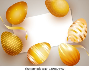Realistic golden easter eggs with black paper for Easter festival wishes.