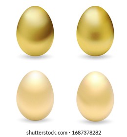 Realistic golden easter eggs. Set of gold 3d eggs