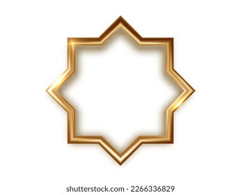 Realistic golden frame in arabic style isolated. Traditional islamic 3d shape. Ramadan kareem frame