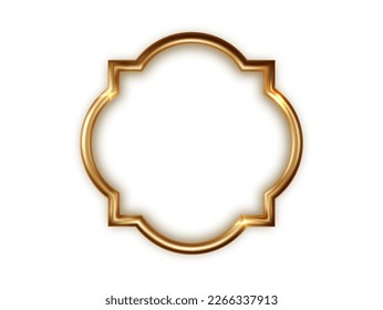 Realistic golden frame in arabic style isolated. Traditional islamic 3d shape. Ramadan kareem frame