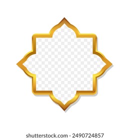 Realistic golden frames in arabic style isolated. Traditional islamic 3d shape. Ramadan kareem frames with transparent background