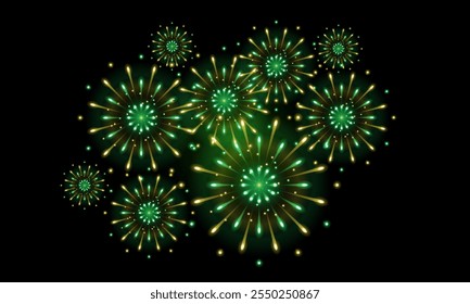 fogos de artifício verde dourado realista, fogos de artifício verde amarelo para a decoração de fundo da celebração, segunda opção