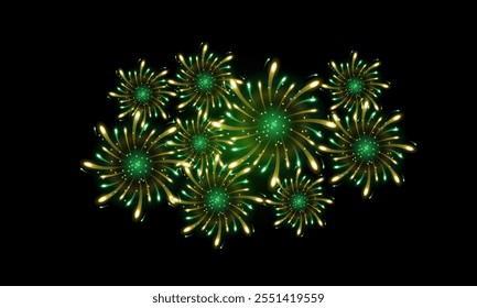 fogos de artifício verde dourado realista, fogos de artifício verde amarelo para decoração de fundo de celebração, sexta opção