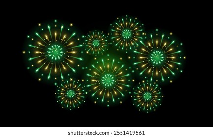 fogos de artifício verde dourado realista, fogos de artifício verde amarelo para a decoração de fundo da celebração, quarta opção