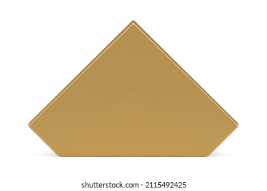 Realistische goldene unregelmäßige Pentagon geometrische Form isometrische Hochglanz 3D Vorlage Vektorgrafik. Unquale, fünfseitige und verworrene Mathematik-Geometrie, die luxuriöse minimalistische dekorative Gestaltung einzeln