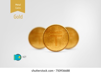 Realistic golden Kazakhstani Tenge coin. Vector illustration for print, websites, web design, mobile app, infographics. 