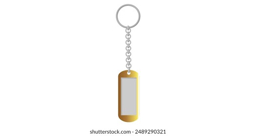 Realistic Golden Key Chain Icon Isolated On White Background.