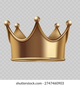 Realistic Golden King Crown Vector. 3D Metal Royal Tiara Illustration for VIP, Winner or Success Concept