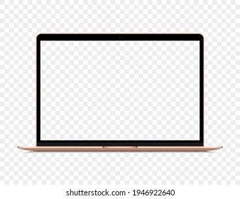 Realistic golden laptop with blank screen on a transparent background