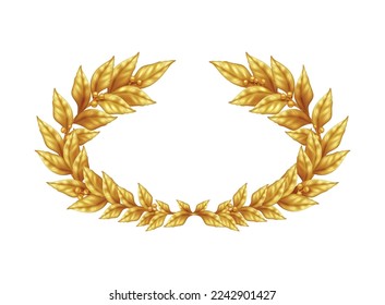 Realistic golden laurel wreath on white background vector illustration