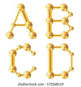 Realistic golden letters. Letter A. Letter B. Letter C. Letter D. Golden letters. illustration. Gold. Letters.