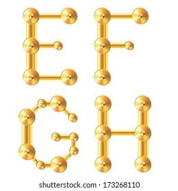 Realistic golden letters. Letter E. Letter F. Letter G. Letter H. Golden letters. illustration. Gold. Letters.