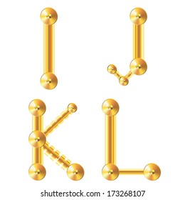 Realistic golden letters. Letter I. Letter J. Letter K. Letter L. Golden letters. illustration. Gold. Letters.