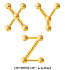 Realistic golden letters. Letter X. Letter Y. Letter Z. Golden letters. illustration. Gold. Letters.