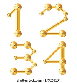 Realistic golden letters. Number 1. Number 2. Number 3. Number 4. Golden letters. illustration. Gold. Letters.