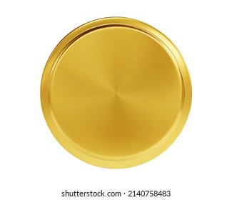 Realistic golden lid mockup top view isolated on white background. 3d render metal bottle or jar cap. Aluminum or tin round container cover. Coin or medal mock up.