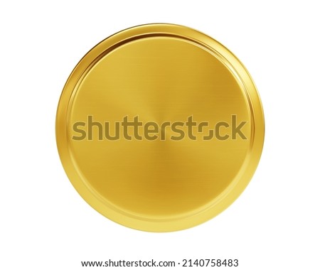 Realistic golden lid mockup top view isolated on white background. 3d render metal bottle or jar cap. Aluminum or tin round container cover. Coin or medal mock up.