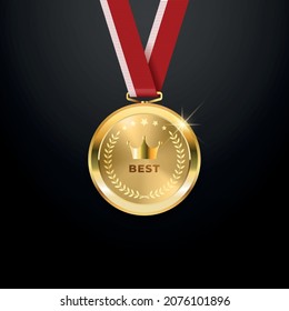 Realistic golden medal label of Success winner.