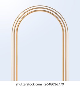 Realistic golden metal arch. 3d golden architectural elements. Modern decoration. Minimal decorative shapes. Vector illustration.