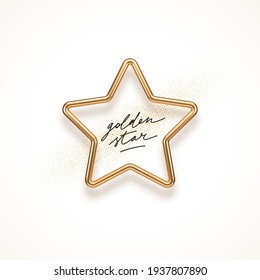 Realistic Golden Metal Star On A White Background. 3d Golden Star - Decoration Elements For Design. Vector Illustration.