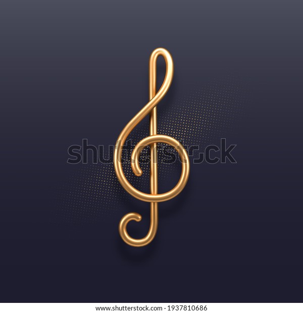 Realistic golden metal treble clef on a\
dark background. 3d golden musical symbol - decoration elements for\
design. Vector\
illustration.