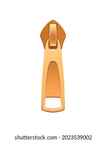 Realistic golden metal zipper slider vector illustration