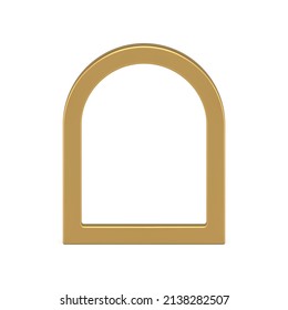 Realistic golden metallic outline frame curved arch front view 3d template construction element vector illustration. Premium border contour decorative mockup greeting card interior architecture design