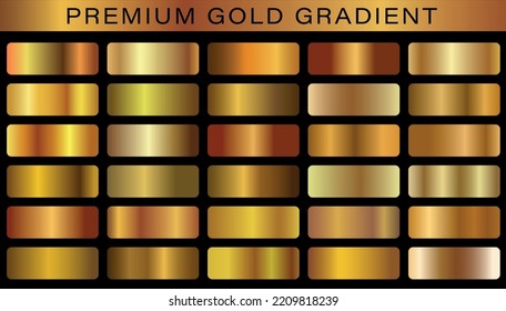 Realistic golden metallic palettes. gold gradient set. editable vector texture in eps10.