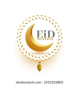 realistic golden moon eid mubarak white background vector