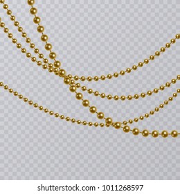 Realistic golden pearl on transparent background, golden beads, vector illustration