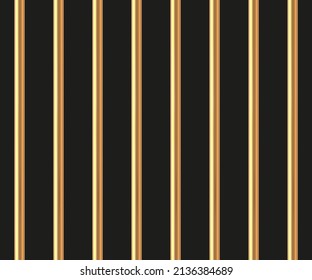 Realistic golden prison bars. Prison fence. Jail grates. Gold jail cage concept. Metal rods. Criminal grid background. Vector pattern. Illustration isolated on black background.