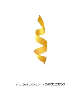 Realistic golden ribbon icon. Gold shiny gradient twisted ribbon. Serpentine, spiral confetti. Vector illustration isolated. Decoration for holiday design, party greeting, festive carnival