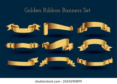 realistic and golden ribbon tape element banner in collection vector