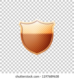 Realistic Golden shield emblem isolated object on transparent background. Guard sign. Vector Illustration