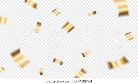 Realistic golden shiny blurred confetti on transparent background
