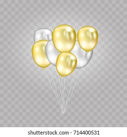 Realistic Golden And Silver Balloon Isolated On Transparent Background. Celebration Decoration. Vector illustration