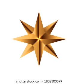 Realistic golden star. Christmas star icon. Design element for holiday. Vector illustration isolated on white background.